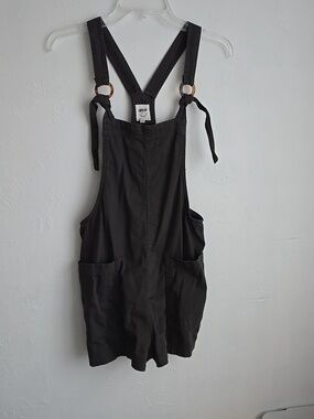 aerie Black Utility Overalls Shorts Jumpsuit with Ring-Detail Straps